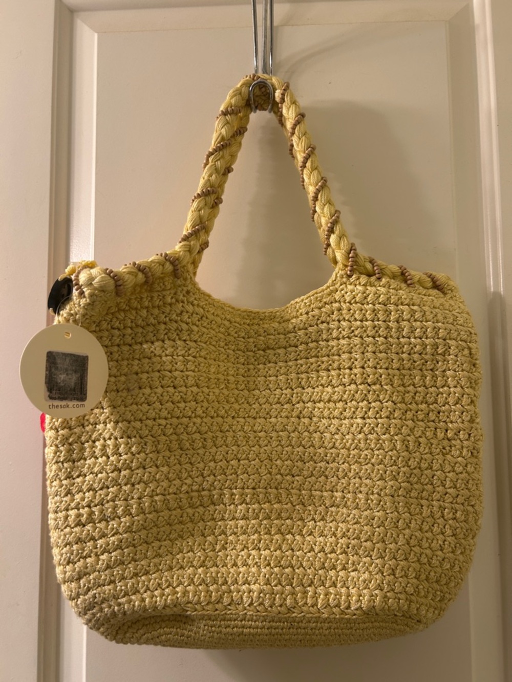 NWT The Sak Cream Yellow Woven Tote Bag with Floral Accents - Picture 4 of 6